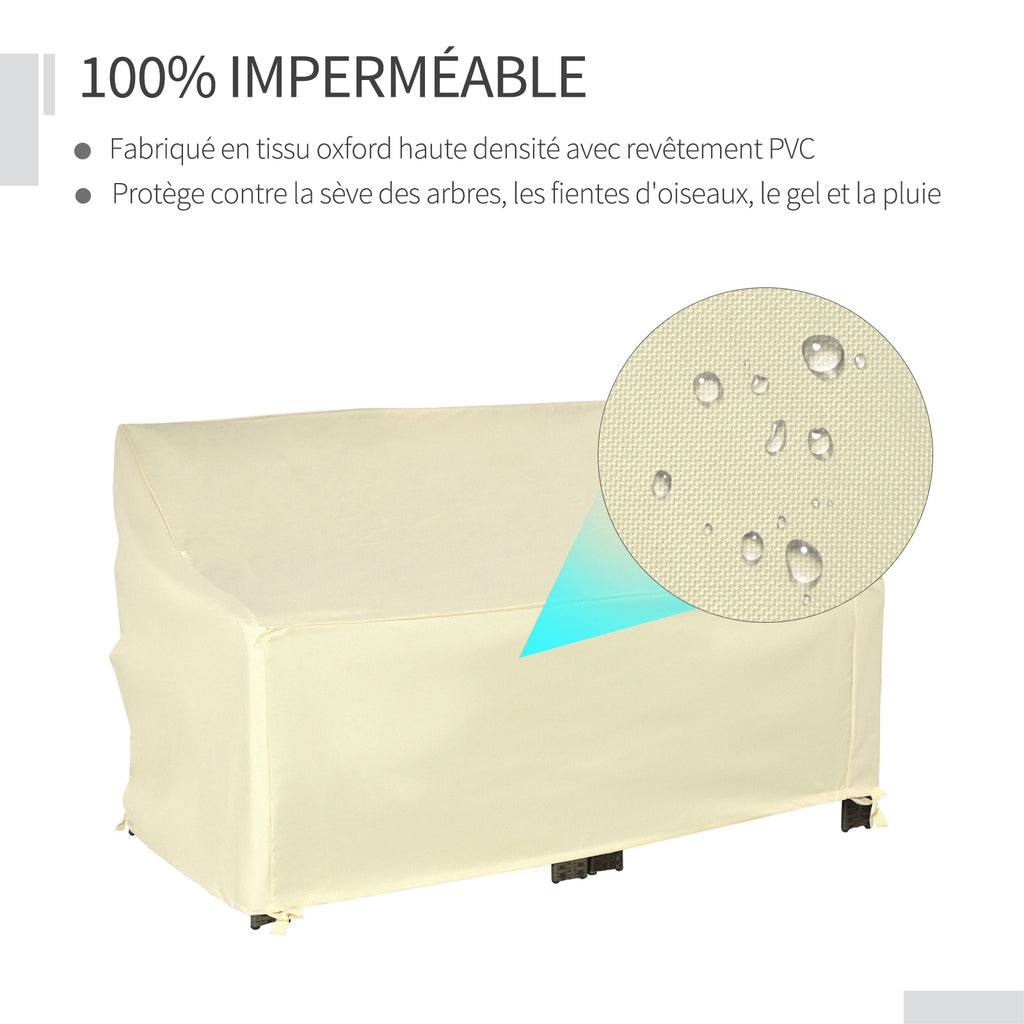 Housse de canapé exterieur étanche, housse de banc de jardin 600D tissu oxford, bache de canapé extérieur pour balcon, terrasse, 140 x 84 x 56/94 cm, beige