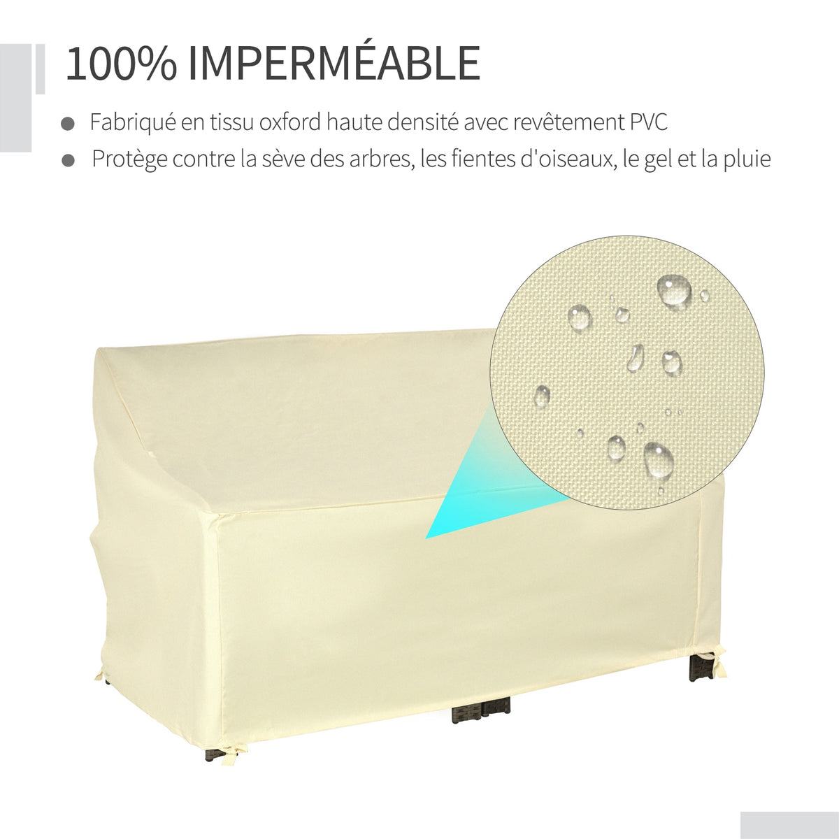 Housse de canapé exterieur étanche, housse de banc de jardin 600D tissu oxford, bache de canapé extérieur pour balcon, terrasse, 140 x 84 x 56/94 cm, beige