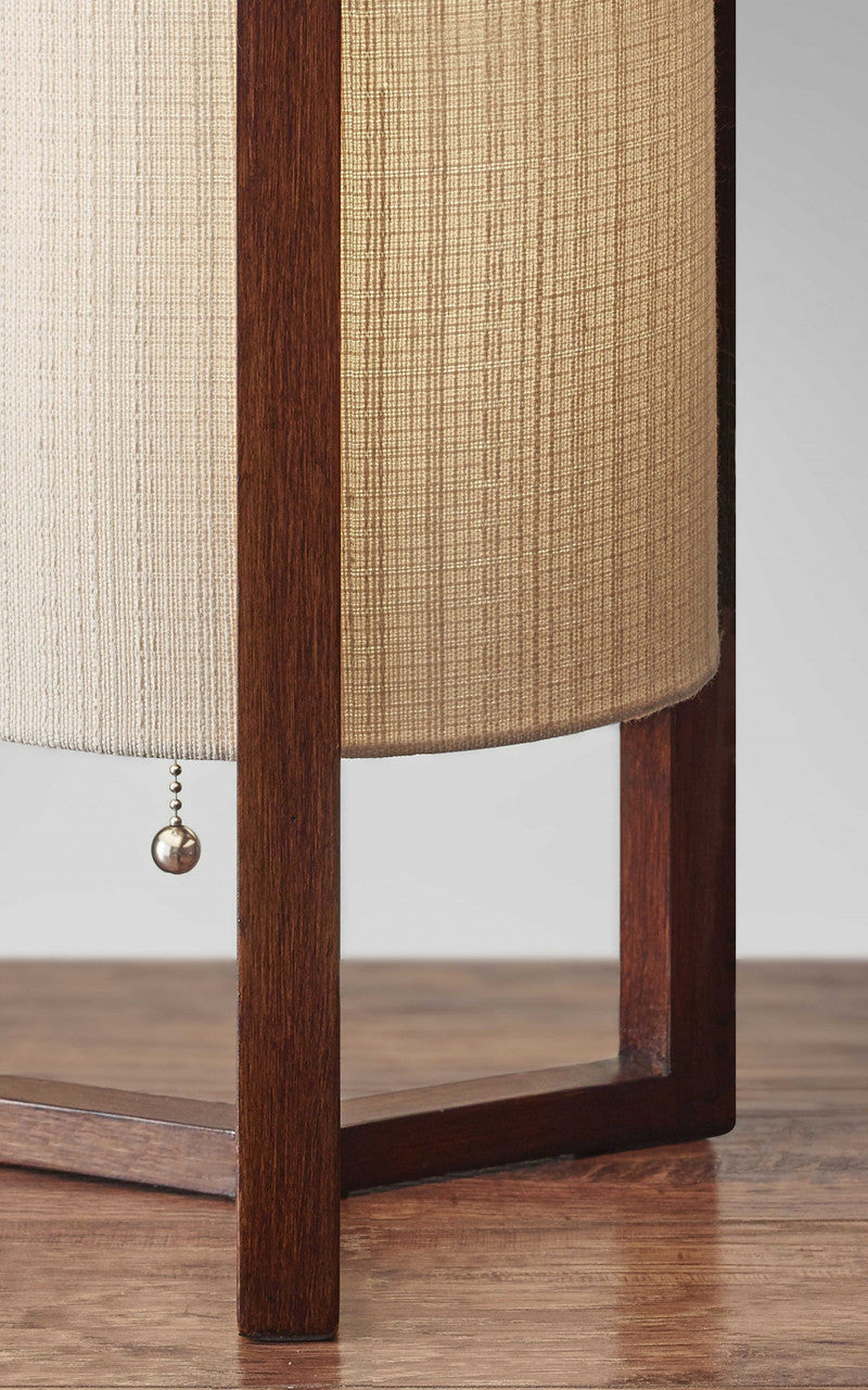 17" Brown Solid Wood Bedside Table Lamp With Natural Cylinder Shade