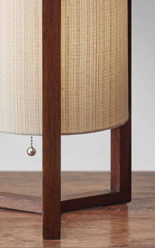 17" Brown Solid Wood Bedside Table Lamp With Natural Cylinder Shade