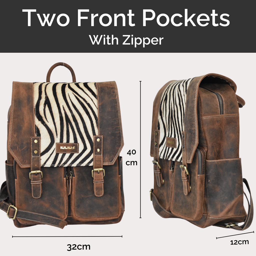 Mochila de Cuero Full Grain con Solapa Animal Print – Portátil 15,6” – IULIUS