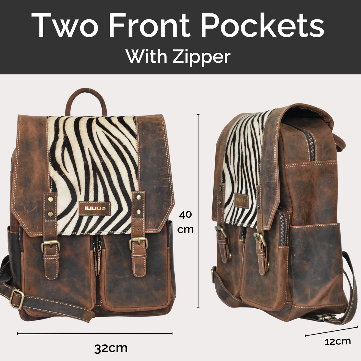 Mochila de Cuero Full Grain con Solapa Animal Print – Portátil 15,6” – IULIUS