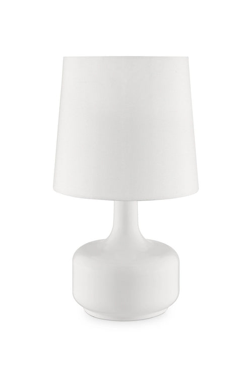 17" White Metal Bedside Table Lamp With Off-White Shade