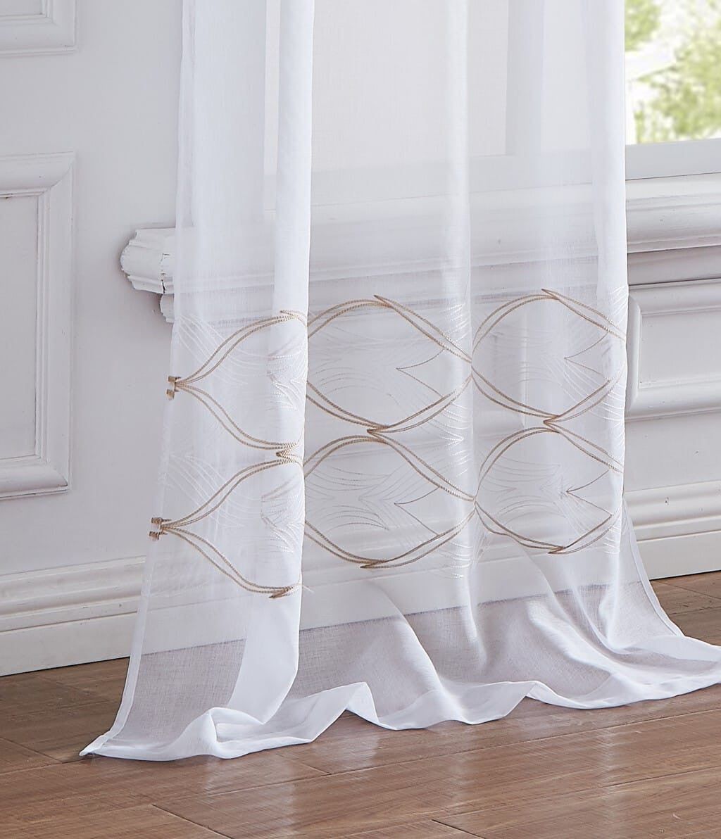 Set of Two 96" Gold and White SemiSheer Curtains