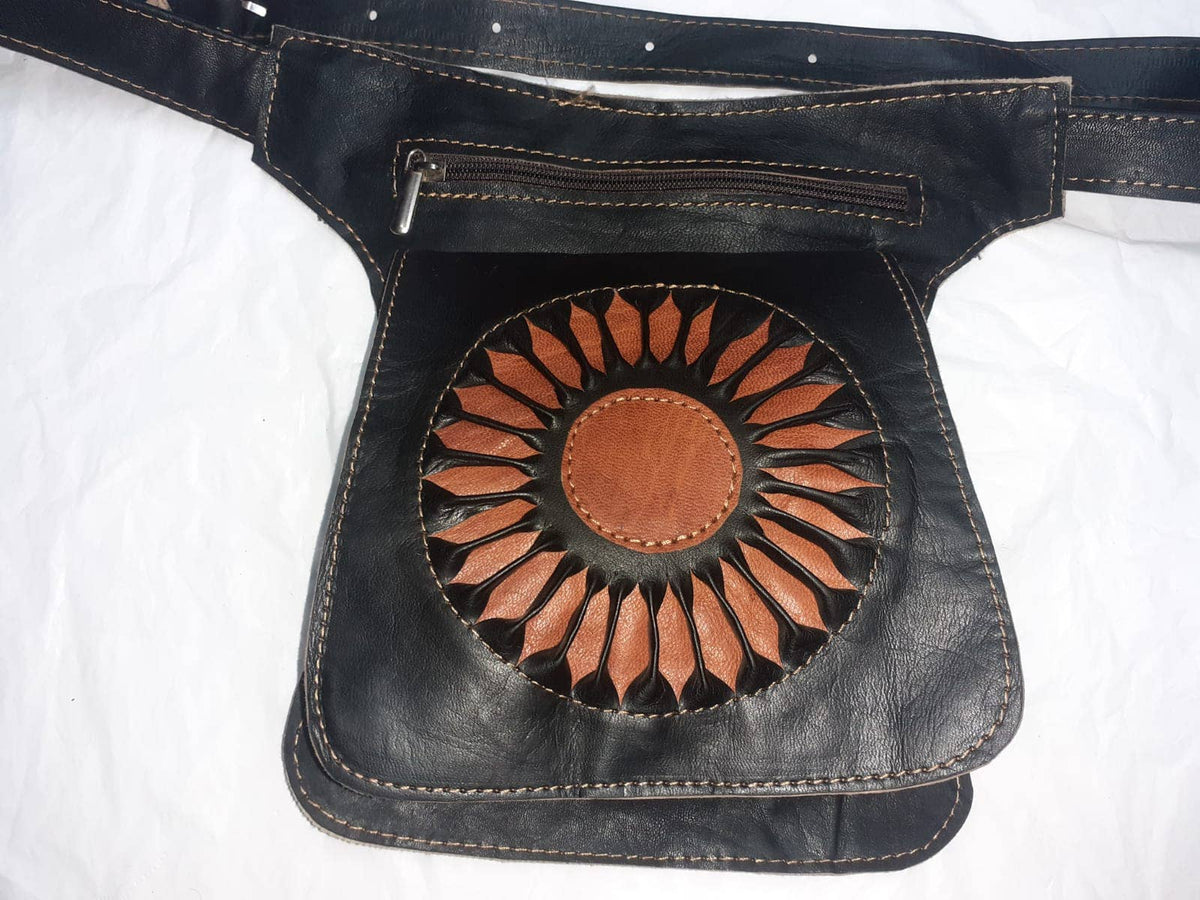 Cartuchera Plana Rosetón — Bolso Pequeño de Cuero Mujer