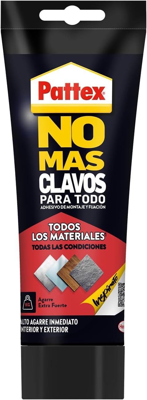 Pattex No Más Clavos Para Todo HighTack, adhesivo de montaje resistente a temperaturas extremas, pegamento fuerte en superficies húmedas, adhesivo blanco, 1 tubo x 142 g