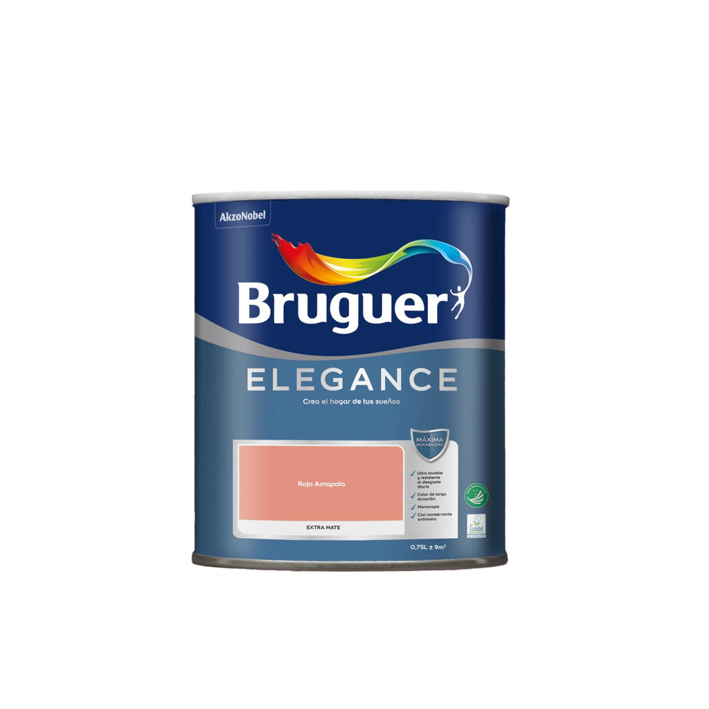 Bruguer ELEGANCE Pintura Monocapa ExtraMate, Paredes y Techos, Interior, Exterior protegido, Alta Durabilidad, UltraLavable, Resistente al Desgaste y Manchas Blanco 750 ml