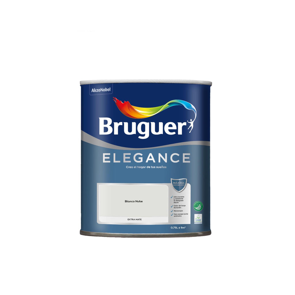 Bruguer ELEGANCE Pintura Monocapa ExtraMate, Paredes y Techos, Interior, Exterior protegido, Alta Durabilidad, UltraLavable, Resistente al Desgaste y Manchas Blanco 750 ml