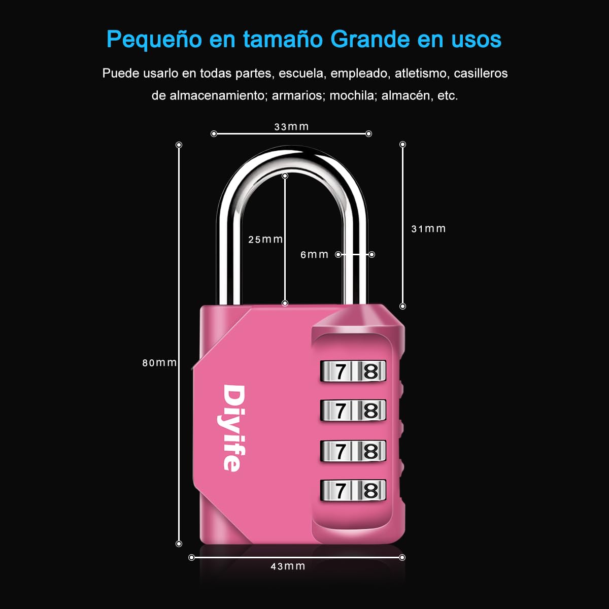 Candado Combinacion, Diyife Impermeable Candado Taquilla, Candado Seguridad 4 Dígitos, Candado para El Casillero del Gimnasio Escolar, Archivadores, Caja De Herramientas,Cerca, Cerrojo (Rojo)