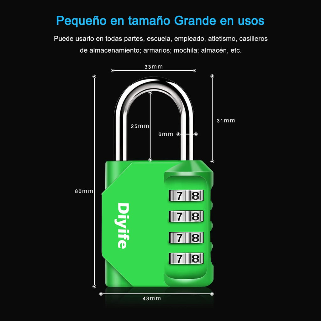 Candado Combinacion, Diyife Impermeable Candado Taquilla, Candado Seguridad 4 Dígitos, Candado para El Casillero del Gimnasio Escolar, Archivadores, Caja De Herramientas,Cerca, Cerrojo (Rojo)