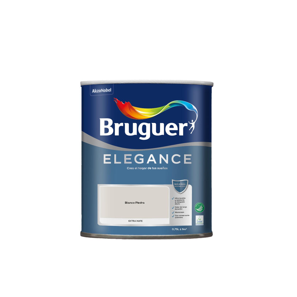 Bruguer ELEGANCE Pintura Monocapa ExtraMate, Paredes y Techos, Interior, Exterior protegido, Alta Durabilidad, UltraLavable, Resistente al Desgaste y Manchas Blanco 750 ml