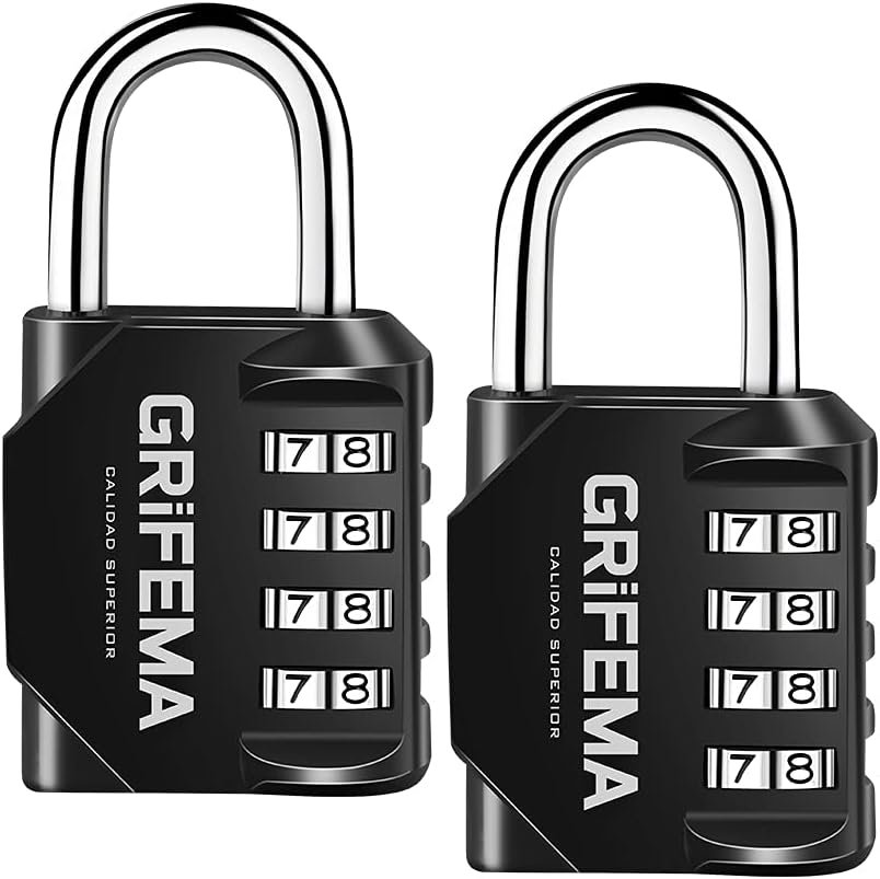 GRIFEMA GA1001 Candado de Combinación, Cerradura de Combinación de 4 Dígitos , 2 Piezas, Adecuada para Gimnasio, Maleta de Equipaje y Caja de Herramientasetc Etc, Negro[Exclusivo en Amazon]