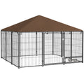 Chenil extérieur pour chiens en acier et tissu Oxford avec support gamelle toit 211 x 211 x 151 cm noir et café