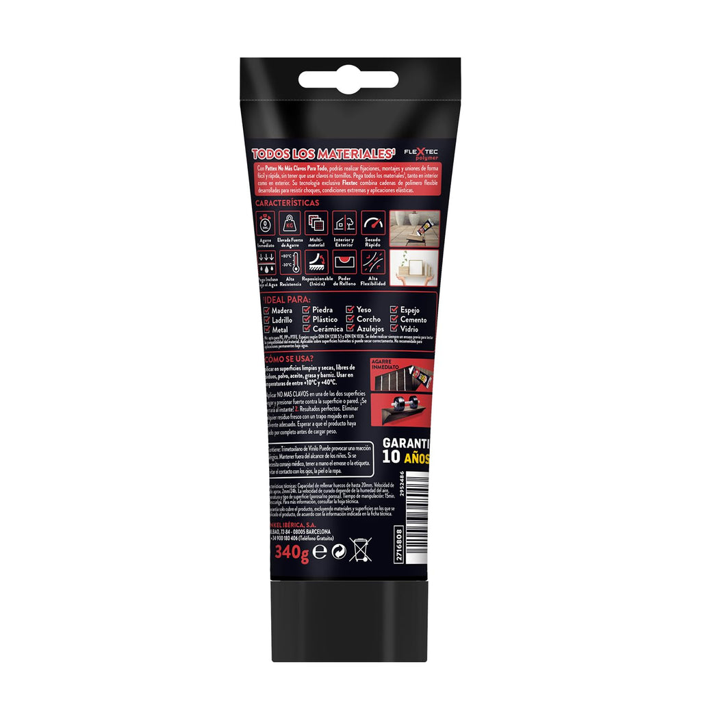 Pattex No Más Clavos Para Todo HighTack, adhesivo de montaje resistente a temperaturas extremas, pegamento fuerte en superficies húmedas, adhesivo blanco, 1 tubo x 142 g