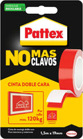 Pattex No Más Clavos Cinta, cinta adhesiva para aplicaciones permanentes, cinta de doble cara extrafuerte, adhesivo de montaje para interior y exterior, 19 mm x 1,5 m