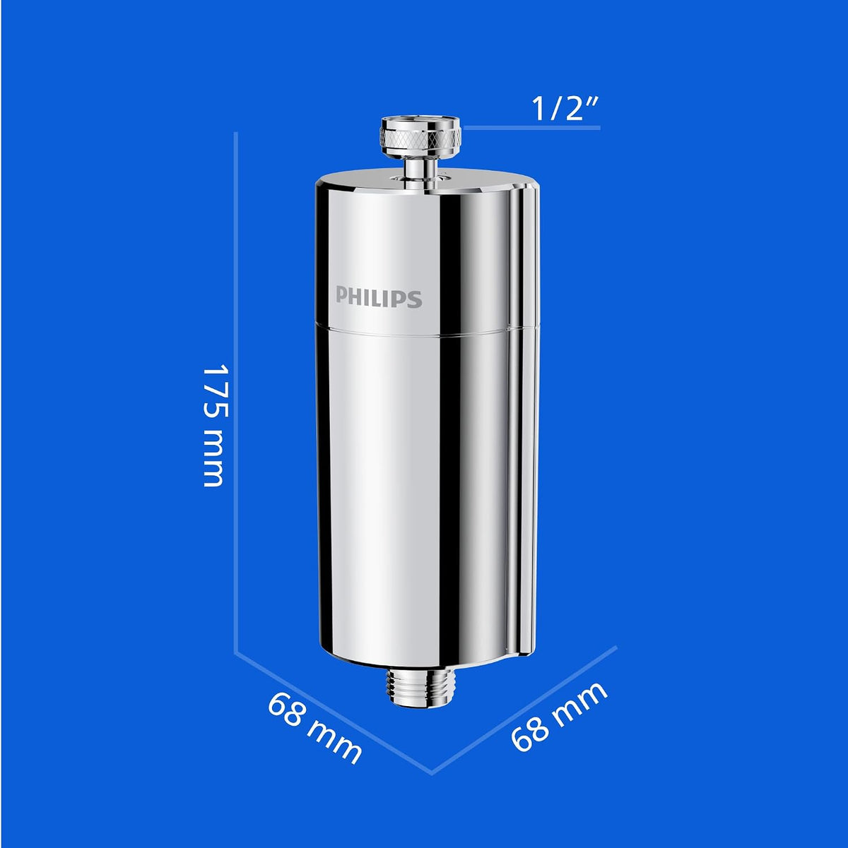 Philips Water Filtro de ducha en línea + 3 cartuchos de repuesto, reduce hasta un 99 % de CLORO, CROMADO, capacidad de filtración de 50 000 L por filtro