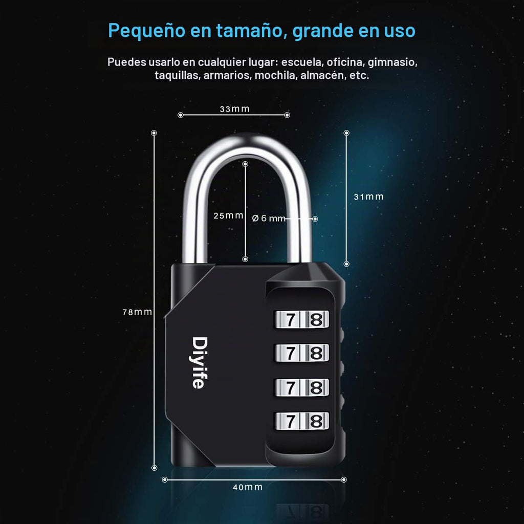 Candado Combinacion, Diyife Impermeable Candado Taquilla, Candado Seguridad 4 Dígitos, Candado para El Casillero del Gimnasio Escolar, Archivadores, Caja De Herramientas,Cerca, Cerrojo (Rojo)