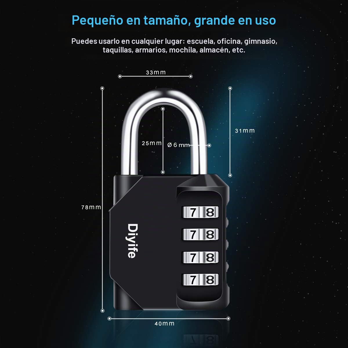 Candado Combinacion, Diyife Impermeable Candado Taquilla, Candado Seguridad 4 Dígitos, Candado para El Casillero del Gimnasio Escolar, Archivadores, Caja De Herramientas,Cerca, Cerrojo (Rojo)