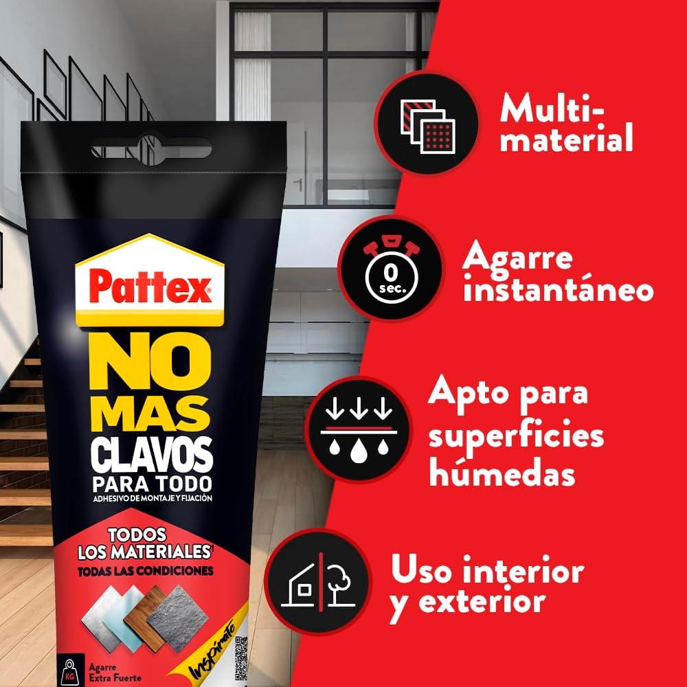 Pattex No Más Clavos Para Todo HighTack, adhesivo de montaje resistente a temperaturas extremas, pegamento fuerte en superficies húmedas, adhesivo blanco, 1 tubo x 142 g