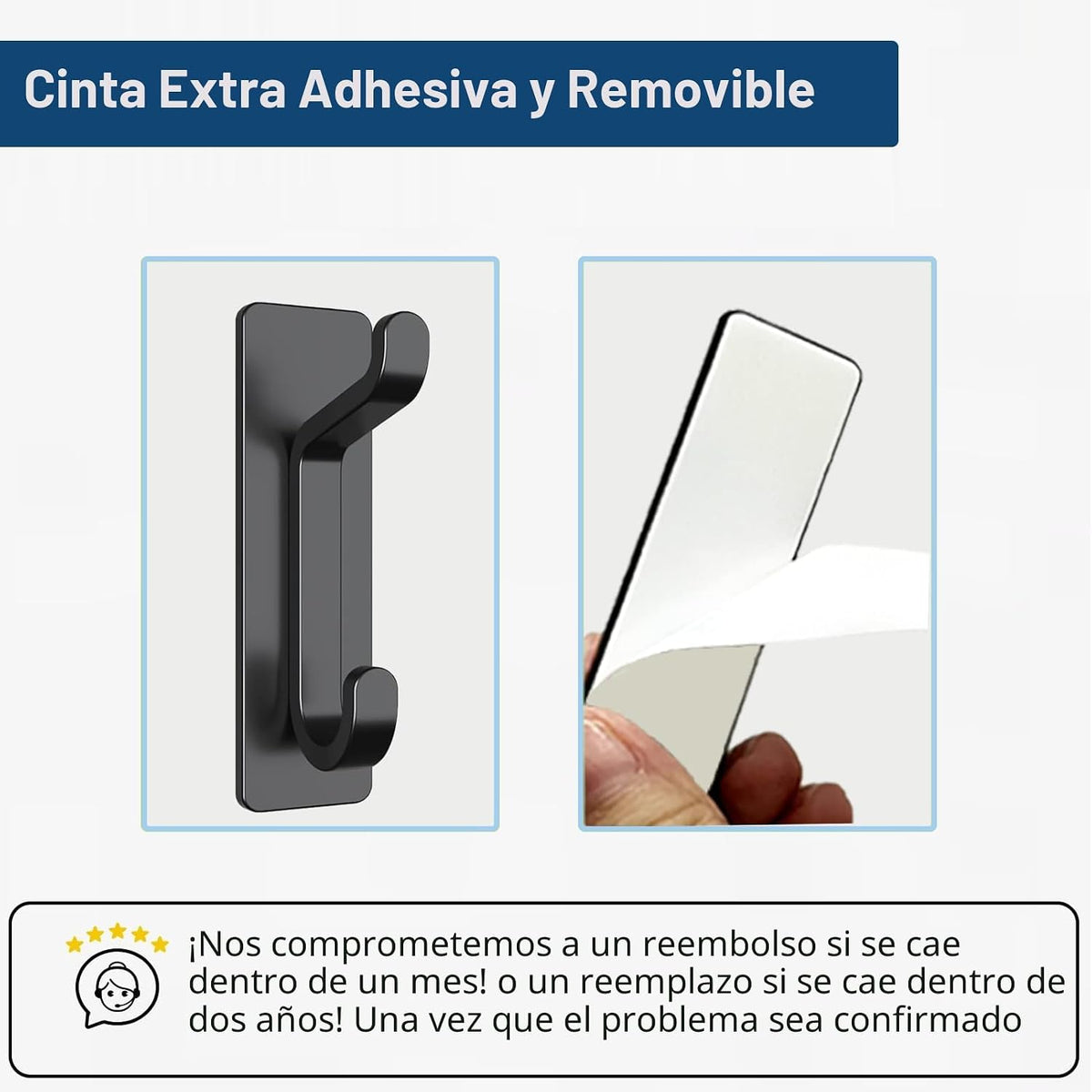 pickpiff Ganchos Adhesivos para Pared, Resistentes 6kg, Sin Taladrar, Impermeable, Colgadores para Baño Cocina Abrigos, Perchas Adhesivas de Acero Inoxidable, Negro, 6 Piezas
