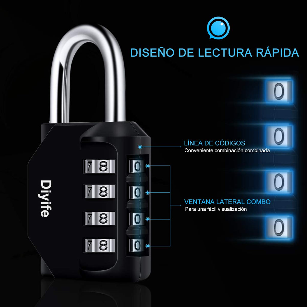 Candado Combinacion, Diyife Impermeable Candado Taquilla, Candado Seguridad 4 Dígitos, Candado para El Casillero del Gimnasio Escolar, Archivadores, Caja De Herramientas,Cerca, Cerrojo (Rojo)