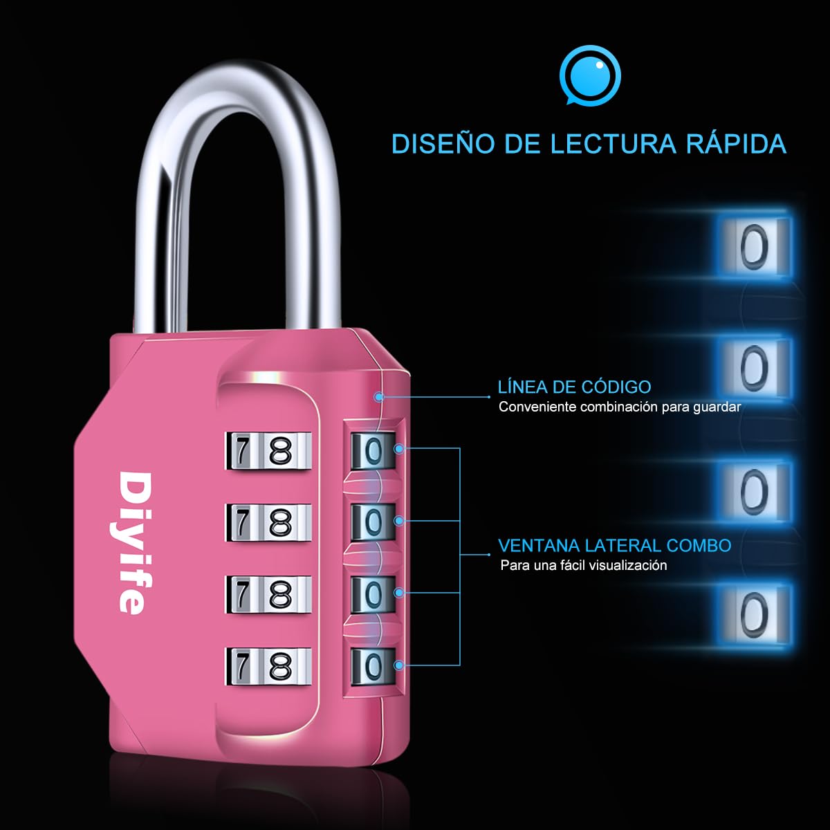 Candado Combinacion, Diyife Impermeable Candado Taquilla, Candado Seguridad 4 Dígitos, Candado para El Casillero del Gimnasio Escolar, Archivadores, Caja De Herramientas,Cerca, Cerrojo (Rojo)