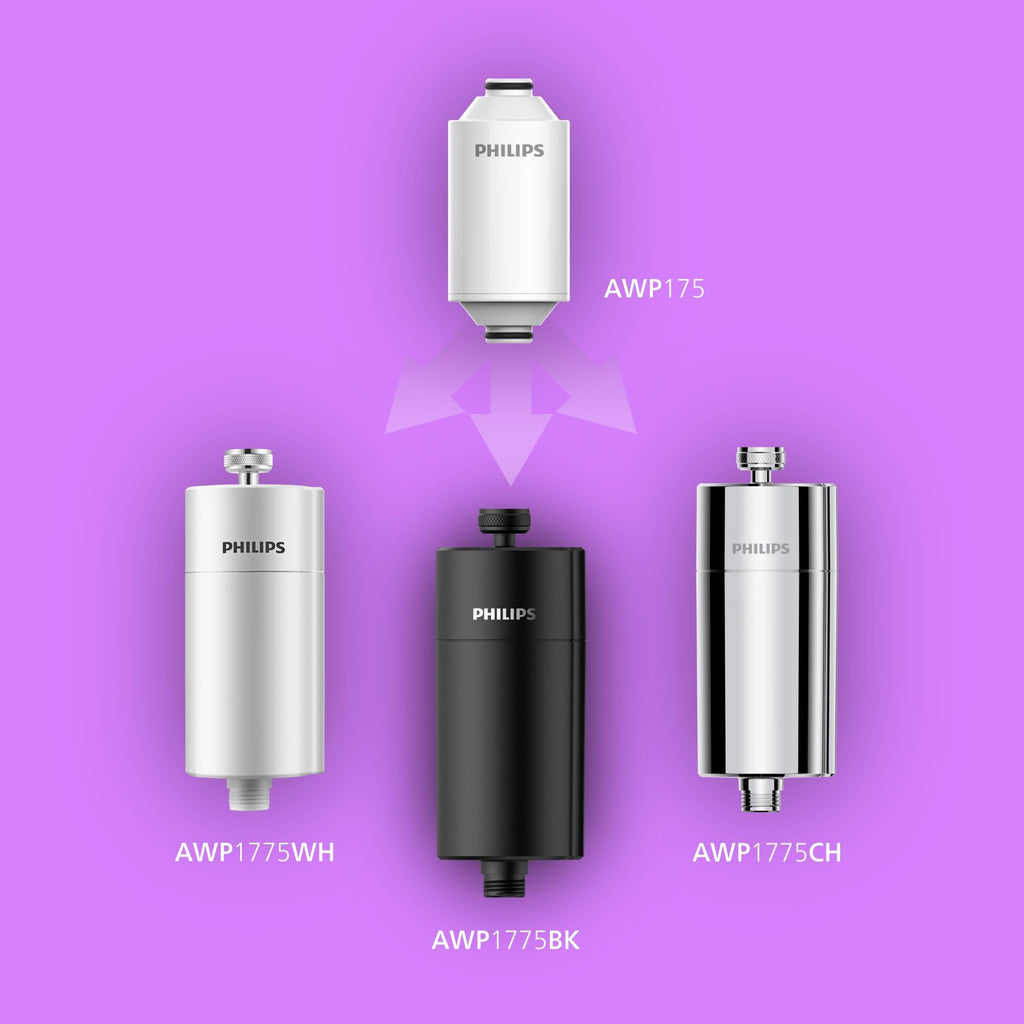 Philips Water Filtro de ducha en línea + 3 cartuchos de repuesto, reduce hasta un 99 % de CLORO, CROMADO, capacidad de filtración de 50 000 L por filtro