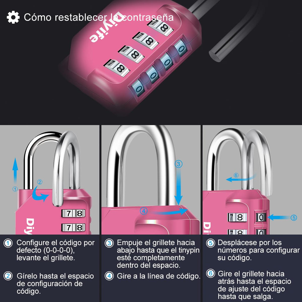 Candado Combinacion, Diyife Impermeable Candado Taquilla, Candado Seguridad 4 Dígitos, Candado para El Casillero del Gimnasio Escolar, Archivadores, Caja De Herramientas,Cerca, Cerrojo (Rojo)