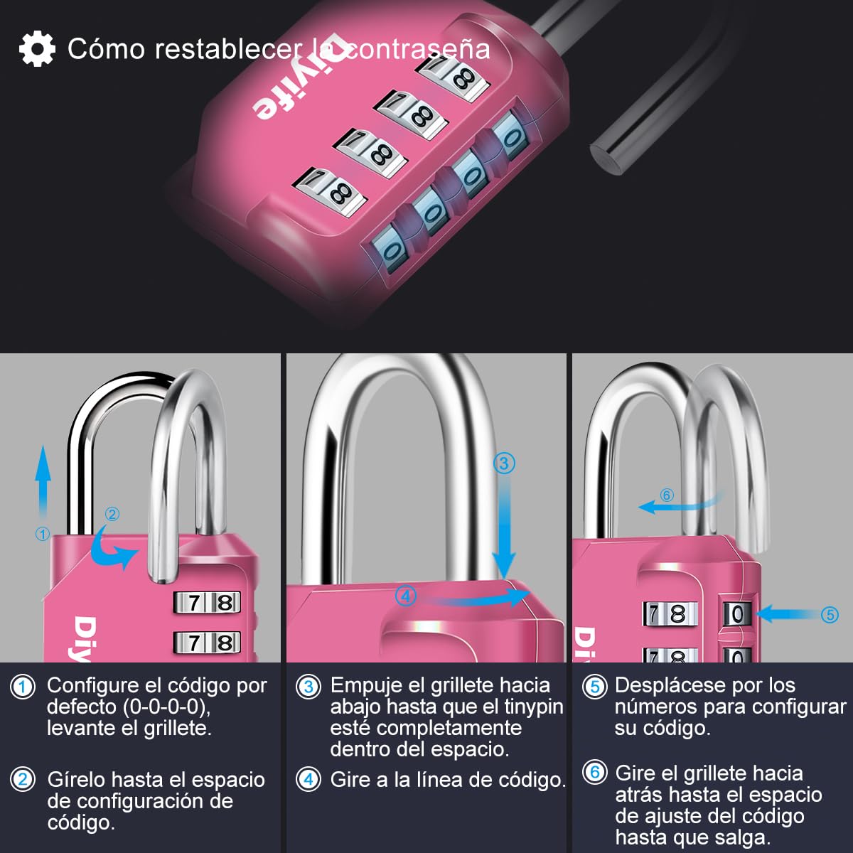 Candado Combinacion, Diyife Impermeable Candado Taquilla, Candado Seguridad 4 Dígitos, Candado para El Casillero del Gimnasio Escolar, Archivadores, Caja De Herramientas,Cerca, Cerrojo (Rojo)