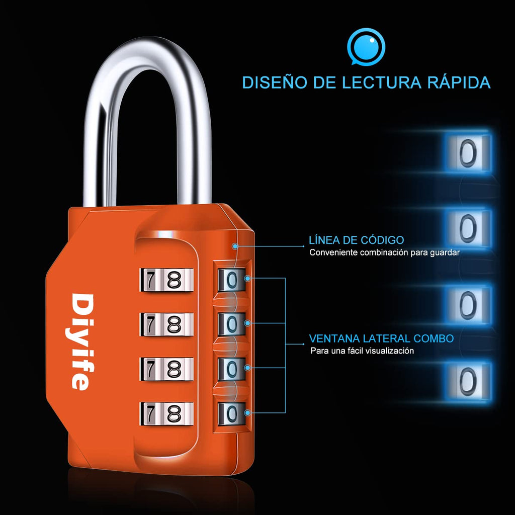 Candado Combinacion, Diyife Impermeable Candado Taquilla, Candado Seguridad 4 Dígitos, Candado para El Casillero del Gimnasio Escolar, Archivadores, Caja De Herramientas,Cerca, Cerrojo (Rojo)