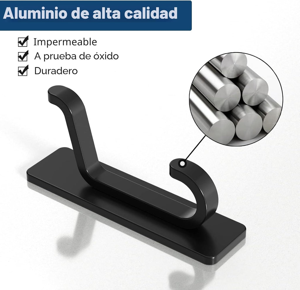 pickpiff Ganchos Adhesivos para Pared, Resistentes 6kg, Sin Taladrar, Impermeable, Colgadores para Baño Cocina Abrigos, Perchas Adhesivas de Acero Inoxidable, Negro, 6 Piezas