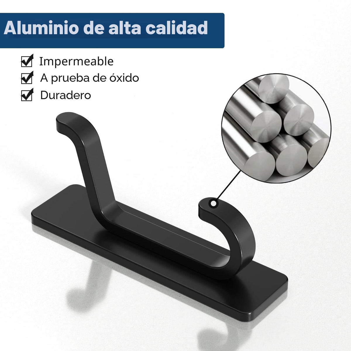 pickpiff Ganchos Adhesivos para Pared, Resistentes 6kg, Sin Taladrar, Impermeable, Colgadores para Baño Cocina Abrigos, Perchas Adhesivas de Acero Inoxidable, Negro, 6 Piezas
