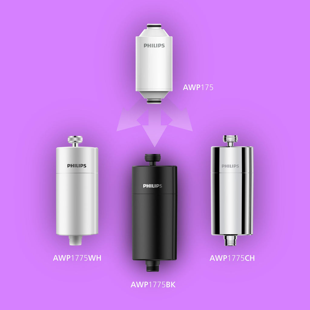 Philips Water Filtro de ducha en línea + 3 cartuchos de repuesto, reduce hasta un 99 % de CLORO, CROMADO, capacidad de filtración de 50 000 L por filtro
