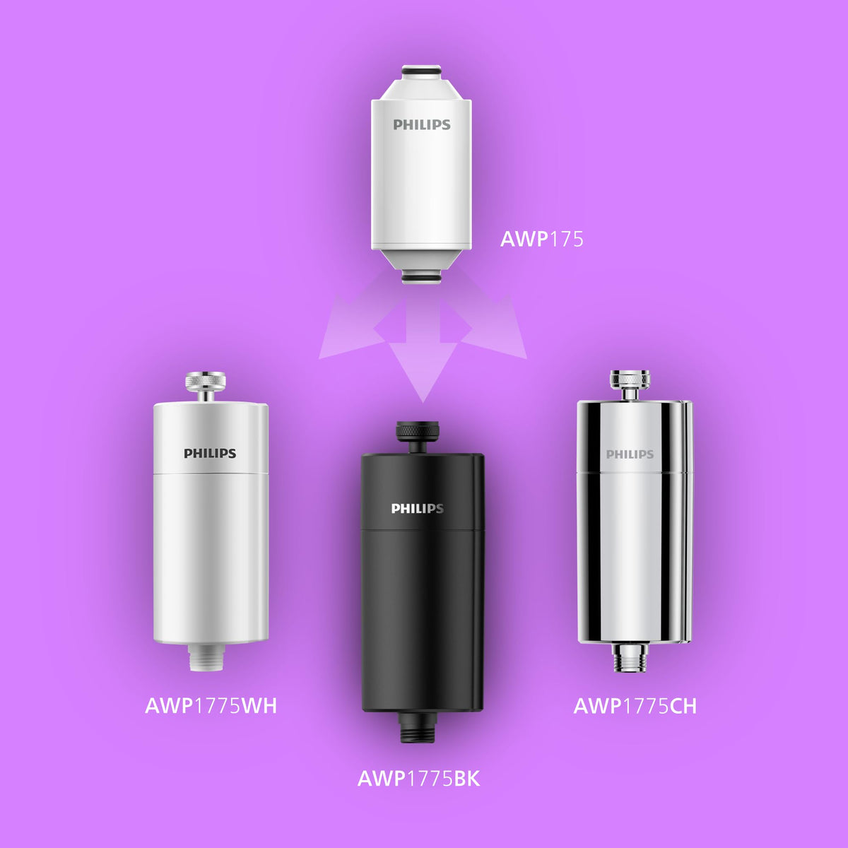 Philips Water Filtro de ducha en línea + 3 cartuchos de repuesto, reduce hasta un 99 % de CLORO, CROMADO, capacidad de filtración de 50 000 L por filtro