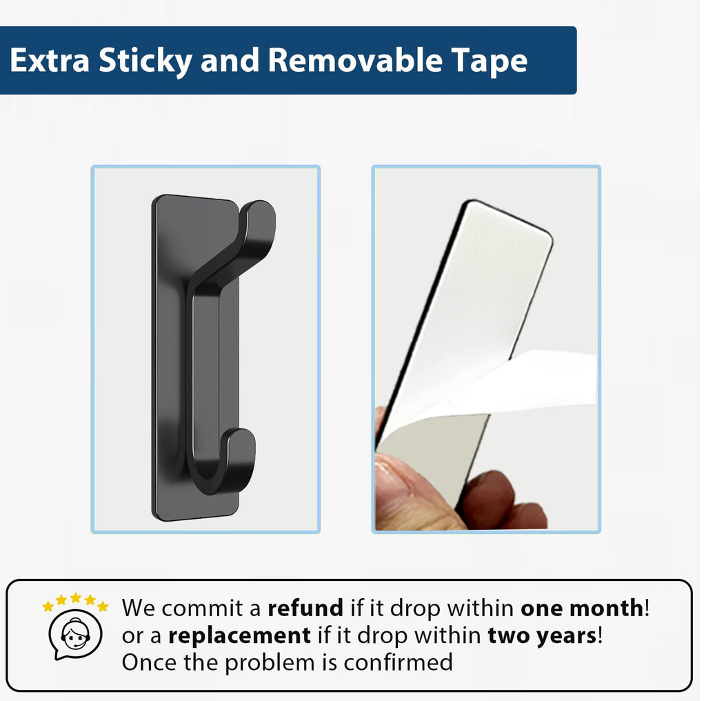 pickpiff Ganchos Adhesivos para Pared, Resistentes 6kg, Sin Taladrar, Impermeable, Colgadores para Baño Cocina Abrigos, Perchas Adhesivas de Acero Inoxidable, Negro, 6 Piezas