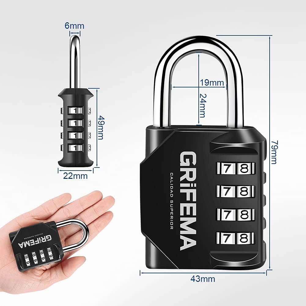 GRIFEMA GA1001 Candado de Combinación, Cerradura de Combinación de 4 Dígitos , 2 Piezas, Adecuada para Gimnasio, Maleta de Equipaje y Caja de Herramientasetc Etc, Negro[Exclusivo en Amazon]