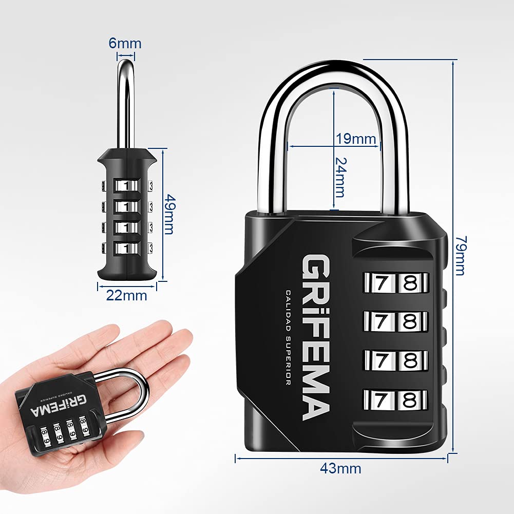 GRIFEMA GA1001 Candado de Combinación, Cerradura de Combinación de 4 Dígitos , 2 Piezas, Adecuada para Gimnasio, Maleta de Equipaje y Caja de Herramientasetc Etc, Negro[Exclusivo en Amazon]