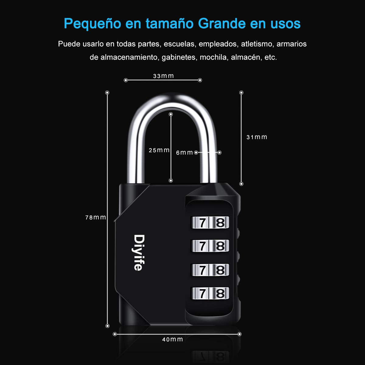 Candado Combinacion, Diyife Impermeable Candado Taquilla, Candado Seguridad 4 Dígitos, Candado para El Casillero del Gimnasio Escolar, Archivadores, Caja De Herramientas,Cerca, Cerrojo (Rojo)