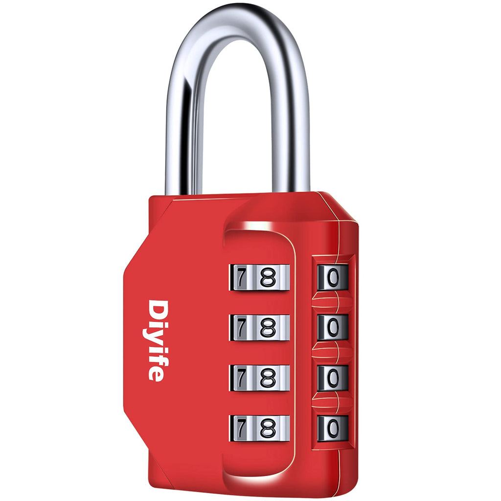 Candado Combinacion, Diyife Impermeable Candado Taquilla, Candado Seguridad 4 Dígitos, Candado para El Casillero del Gimnasio Escolar, Archivadores, Caja De Herramientas,Cerca, Cerrojo (Rojo)