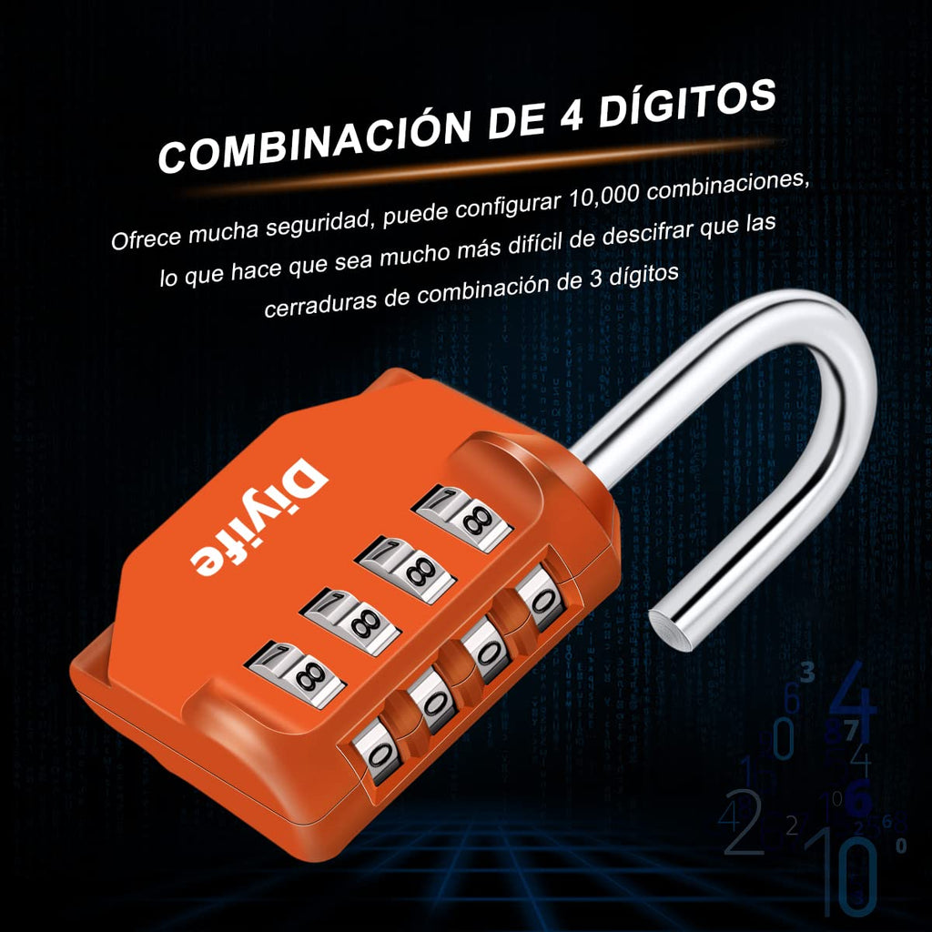 Candado Combinacion, Diyife Impermeable Candado Taquilla, Candado Seguridad 4 Dígitos, Candado para El Casillero del Gimnasio Escolar, Archivadores, Caja De Herramientas,Cerca, Cerrojo (Rojo)