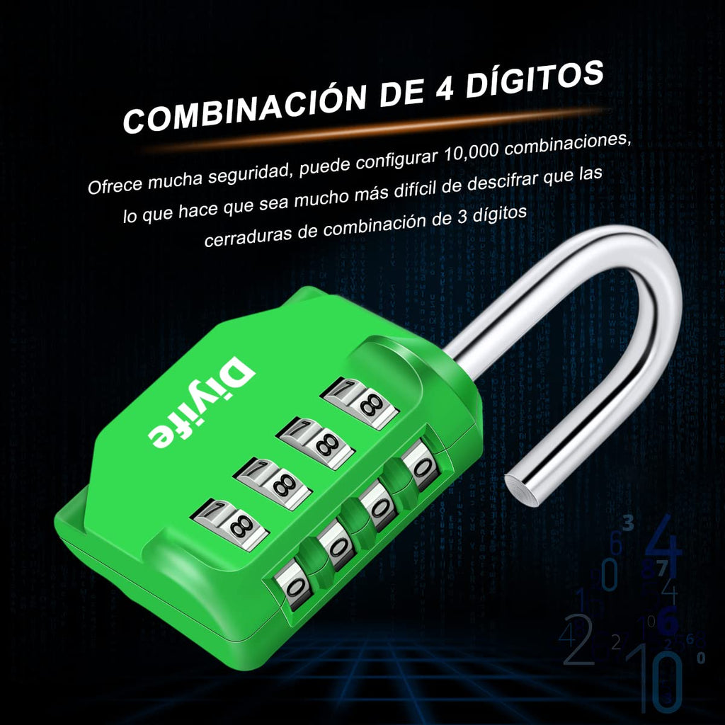 Candado Combinacion, Diyife Impermeable Candado Taquilla, Candado Seguridad 4 Dígitos, Candado para El Casillero del Gimnasio Escolar, Archivadores, Caja De Herramientas,Cerca, Cerrojo (Rojo)