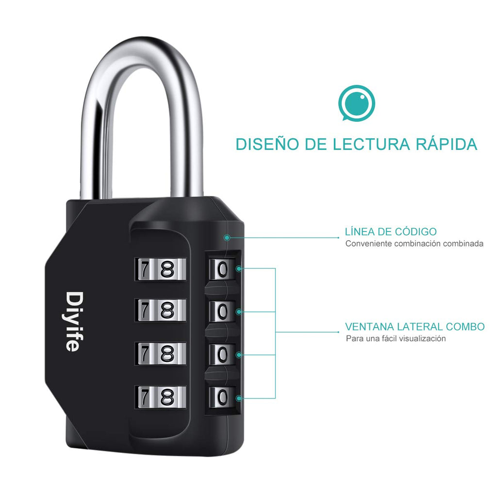 Candado Combinacion, Diyife Impermeable Candado Taquilla, Candado Seguridad 4 Dígitos, Candado para El Casillero del Gimnasio Escolar, Archivadores, Caja De Herramientas,Cerca, Cerrojo (Rojo)