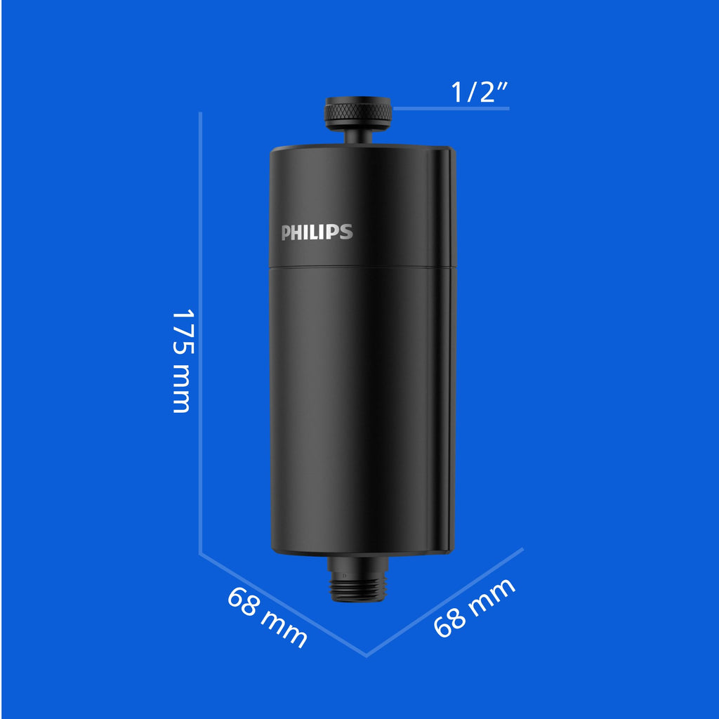 Philips Water Filtro de ducha en línea + 3 cartuchos de repuesto, reduce hasta un 99 % de CLORO, CROMADO, capacidad de filtración de 50 000 L por filtro