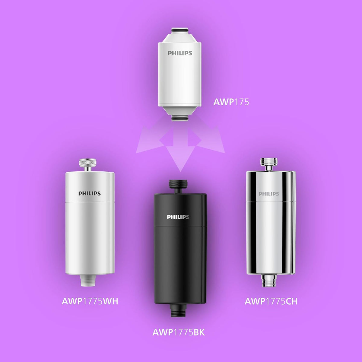 Philips Water Filtro de ducha en línea + 3 cartuchos de repuesto, reduce hasta un 99 % de CLORO, CROMADO, capacidad de filtración de 50 000 L por filtro