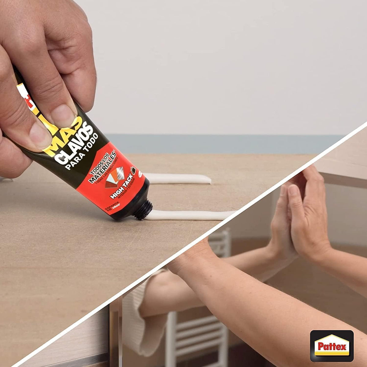 Pattex No Más Clavos Para Todo HighTack, adhesivo de montaje resistente a temperaturas extremas, pegamento fuerte en superficies húmedas, adhesivo blanco, 1 tubo x 142 g