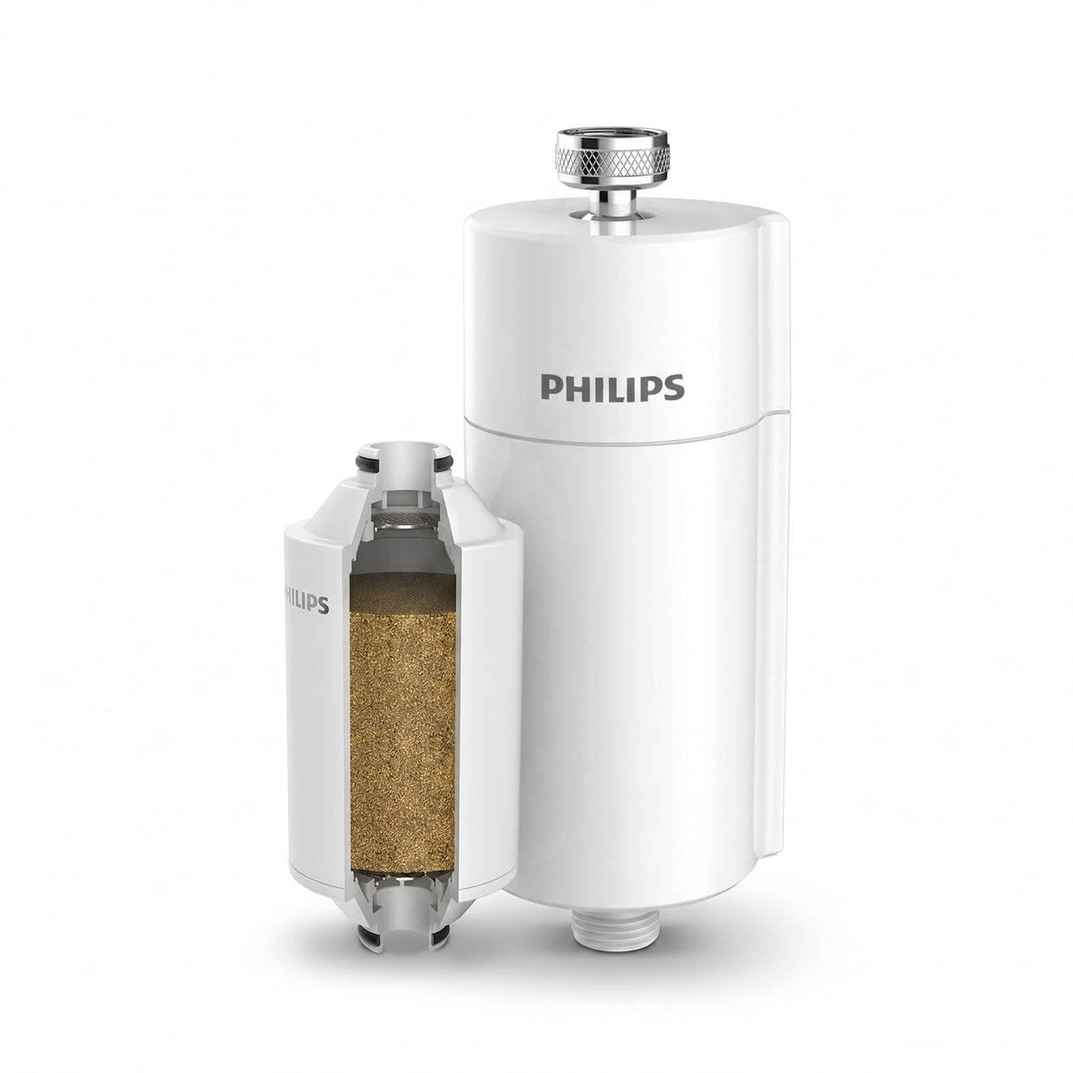 Philips Water Filtro de ducha en línea + 3 cartuchos de repuesto, reduce hasta un 99 % de CLORO, CROMADO, capacidad de filtración de 50 000 L por filtro