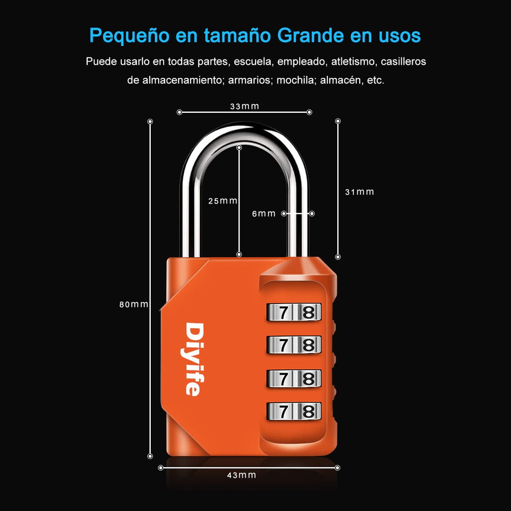 Candado Combinacion, Diyife Impermeable Candado Taquilla, Candado Seguridad 4 Dígitos, Candado para El Casillero del Gimnasio Escolar, Archivadores, Caja De Herramientas,Cerca, Cerrojo (Rojo)