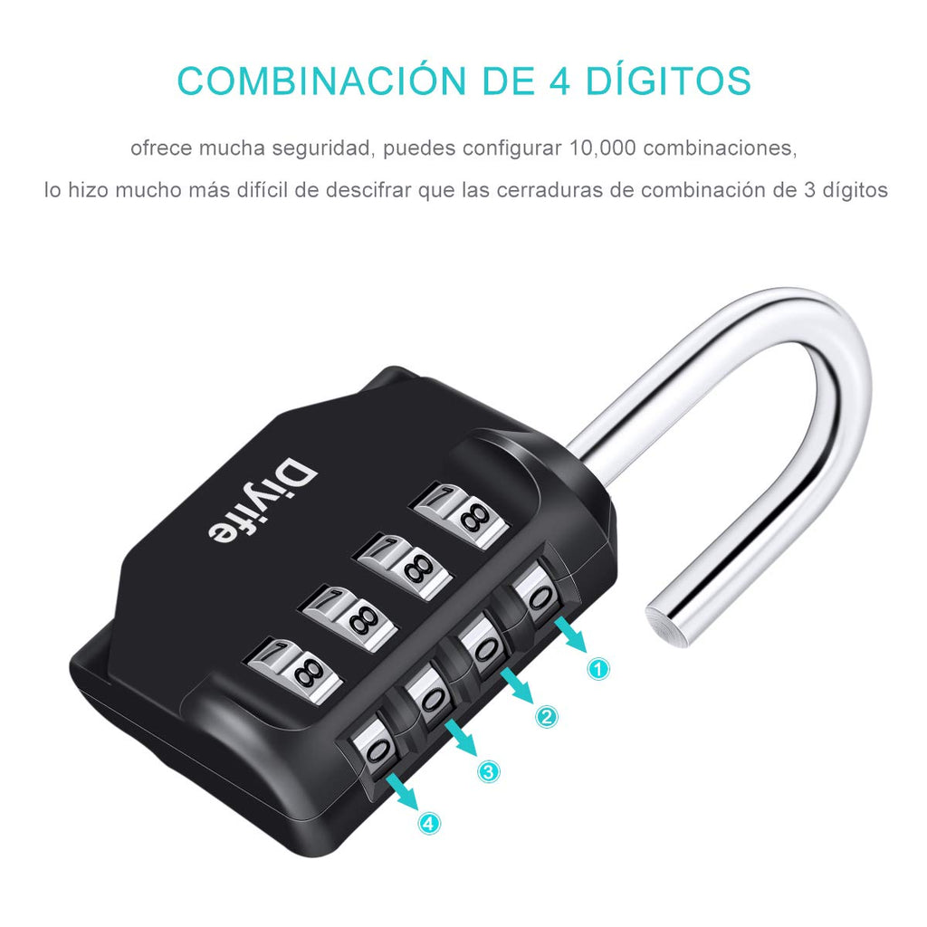 Candado Combinacion, Diyife Impermeable Candado Taquilla, Candado Seguridad 4 Dígitos, Candado para El Casillero del Gimnasio Escolar, Archivadores, Caja De Herramientas,Cerca, Cerrojo (Rojo)