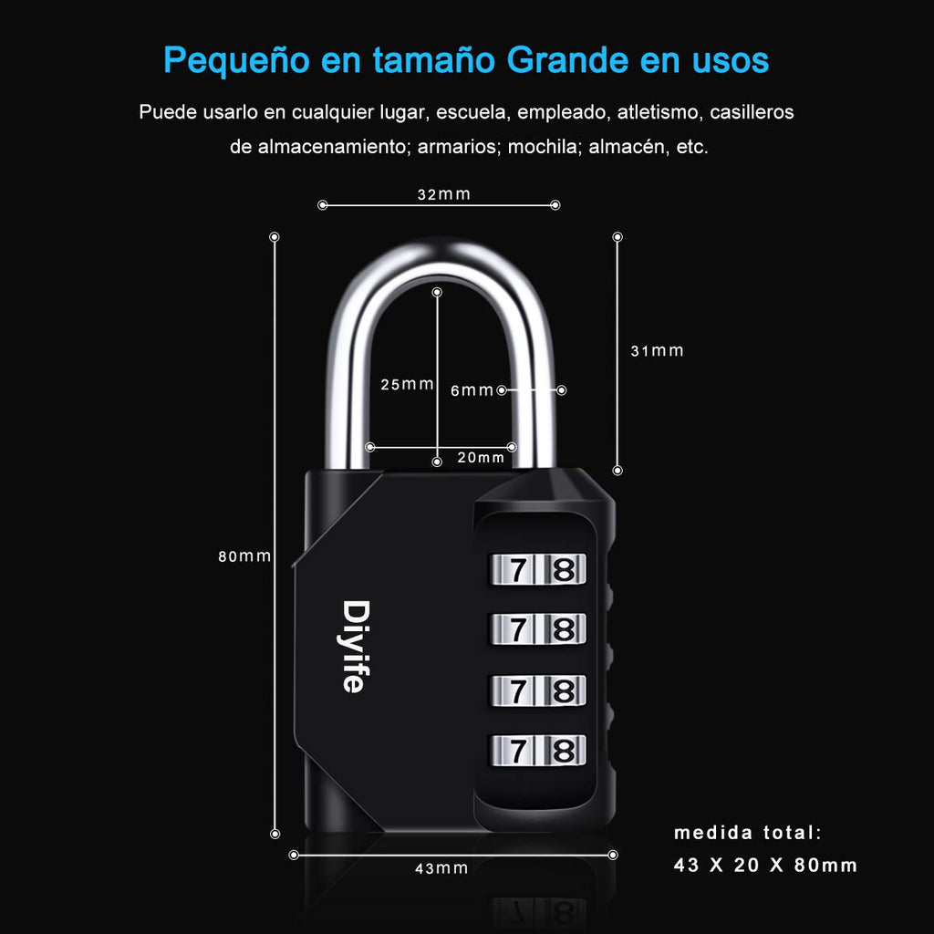 Candado Combinacion, Diyife Impermeable Candado Taquilla, Candado Seguridad 4 Dígitos, Candado para El Casillero del Gimnasio Escolar, Archivadores, Caja De Herramientas,Cerca, Cerrojo (Rojo)
