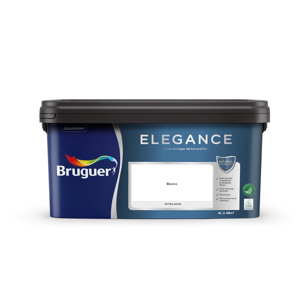 Bruguer ELEGANCE Pintura Monocapa ExtraMate, Paredes y Techos, Interior, Exterior protegido, Alta Durabilidad, UltraLavable, Resistente al Desgaste y Manchas Blanco 750 ml